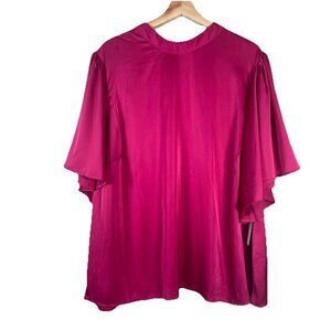 ELOQUII Women's Plus Size 22 Kimono Sleeve Top Fucshia Keyhole Satin NWT Fuschia